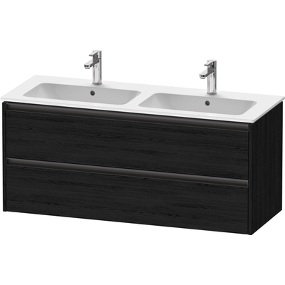 Duravit Ketho.2 Wastafelonderbouwkast - met 2 laden - voor dubbele wastafel - 128x48x55cm - met grepen antraciet - eiken zwart mat