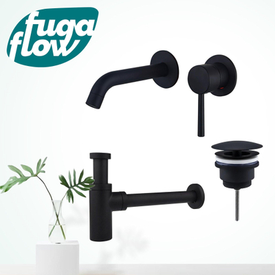 FugaFlow Eccelente Sobrado Badkamer Wastafelkraanset - inbouw wastafelkraan - always open plug - design sifon - Mat zwart