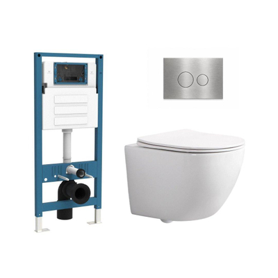 QeramiQ Dely Swirl Compact Ensemble WC - réservoir encastré QeramiQ flush - abattant slim - plaque de commande métallique inox - boutons ronds - blanc brillant
