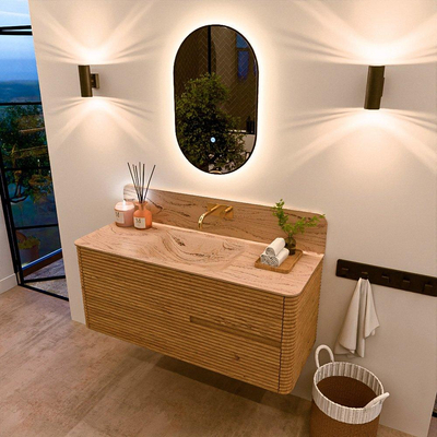 Mondiaz CIRO-DLUX Badkamermeubelset - 120x45x50cm - Solid surface wastafel Arena - 1 wasbak Midden - zonder kraangaten - 2 lades - Oak