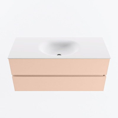 MONDIAZ VICA Ensemble meuble de salle de bains - 110cm - meuble bas rosee- 2 tiroirs - vasque moon au milieu - sans trous de robinet - version haute 60cm - talc