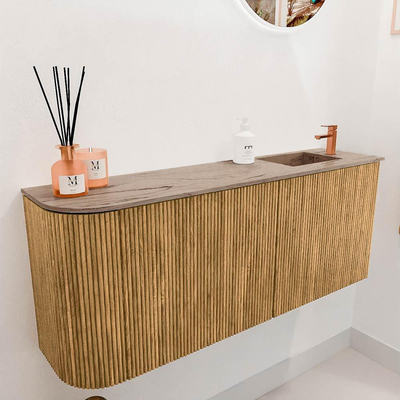Mondiaz JOYA-DLUX 101.6cm toiletmeubel - ronding links kleur Oak - Wastafel FAYE positie Rechts 1 kraangat kleur Arena.