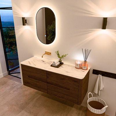 Mondiaz CIRO-DLUX Badkamermeubelset - 130x45x50cm - Solid surface wastafel Nata - 1 wasbak Links - zonder kraangaten - 4 lades - Dusk