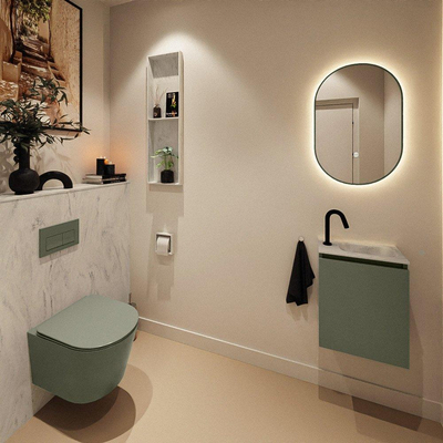 MONDIAZ TURE-DLUX Meuble de toilettes 40 cm Army. EDEN vasque Opalo position droite. Avec 1 trou de robinet.