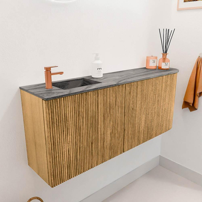 Mondiaz JOYA-DLUX 101.6cm toiletmeubel - ronding rechts kleur Oak - Wastafel FAYE positie Links 1 kraangat kleur Sombra.