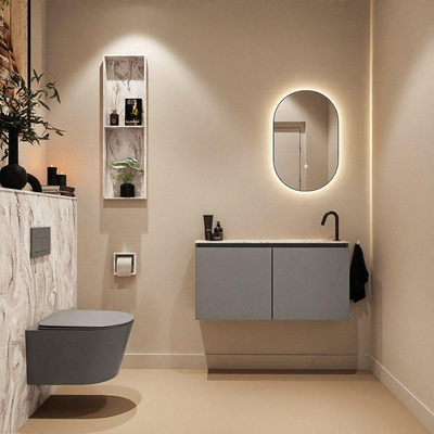 MONDIAZ TURE-DLUX Meuble toilette - 100cm - Smoke - EDEN - vasque Glace - position droite - 1 trou de robinet