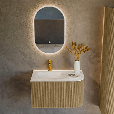 Mondiaz KURVE-DLUX Ensemble de meuble de salle de bains - 75x46x40cm - 1 tiroir - 1 porte - vasque solid surface - gauche - 1 trou de robinet - Dusk