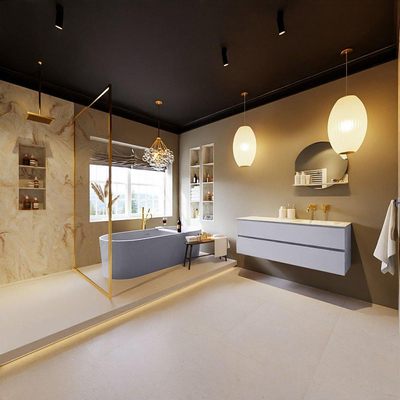 MONDIAZ VICA-DLUX Ensemble meuble de salle de bains - 130cm - meuble bas cale - 2 tiroirs - lavabo encastré cloud à droite - sans trous de robinet - version hauteur 60cm - frape