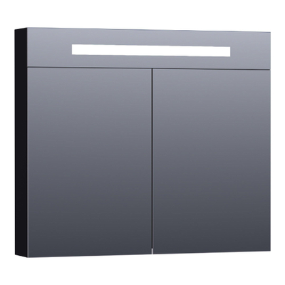 Saniclass Double Face Spiegelkast - 80x70x15cm - verlichting - geintegreerd - 2 links- rechtsdraaiende spiegeldeur - MDF - mat zwart