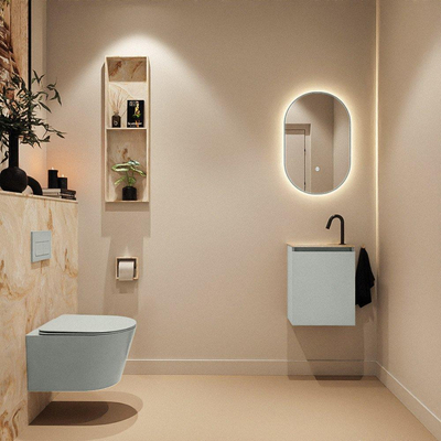 MONDIAZ TURE-DLUX Meuble toilette - 40cm - Greey - EDEN - vasque Frappe - position gauche - 1 trou de robinet