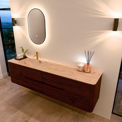 Mondiaz CIRO-DLUX Ensemble de meubles de salle de bains - 190x45x50cm - Plan-vasque solid surface Arena - 1 vasque à gauche - 1 perçage pour robinet - 4 tiroirs - Ruby