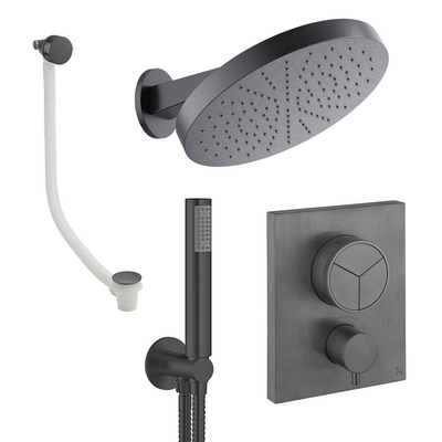 Crosswater MPRO Regendoucheset inbouw - 2 hendels - badafvoer - 30cm douchekop - handdouche - wandarm - slate gunmetal (antraciet)