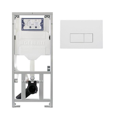 Geberit Inbouwreservoir UP320 met QeramiQ metal bedieningsplaat - dualflush - rechthoekige knoppen - metaal wit mat
