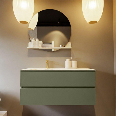 Mondiaz VICA-DLUX Ensemble de meuble de salle de bain - 110cm - meuble sous-vasque armée - 2 tiroirs - lavabo encastré nuage gauche - 1 trou de robinet - version haute de 60cm - frape