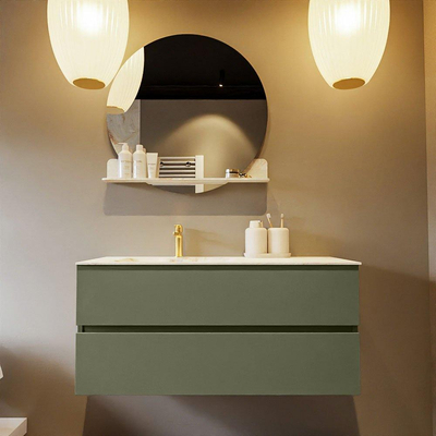 MONDIAZ VICA-DLUX Ensemble de meuble de salle de bains - 110cm - meuble bas army - 2 tiroirs - vasque encastrée cloud à gauche - 1 trou de robinet - version haute 60cm - frape