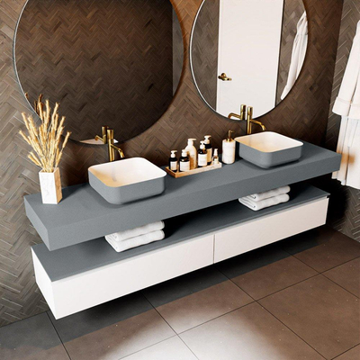 Mondiaz TOP 46 Vrijhangend Topblad - 210x46x12cm - geschikt voor waskom - Solid surface - Plata