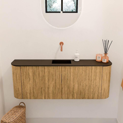 Mondiaz JOYA Meuble de salle de bains 113.2cm - arrondis gauche et droite couleur Chêne - Vasque FAYE position Milieu Sans trou de robinet couleur Urban