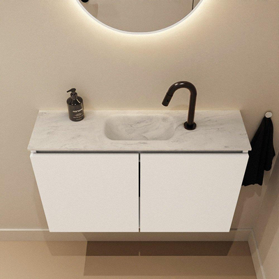 MONDIAZ TURE-DLUX 80cm toiletmeubel Talc. EDEN wastafel Opalo positie midden. Met 1 kraangat.