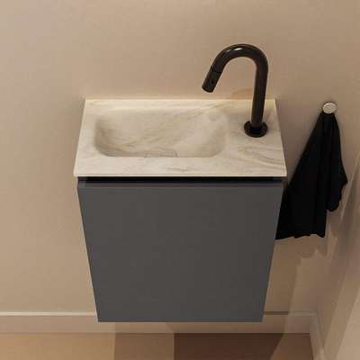 MONDIAZ TURE-DLUX Meuble de toilettes 40 cm Dark Grey. EDEN lavabo Ostra position à gauche. Avec 1 trou de robinet.