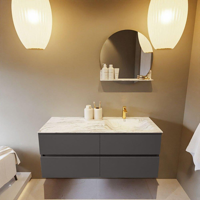 Mondiaz VICA-DLUX ensemble de meuble de salle de bain - 120cm - meuble sous-vasque gris foncé - 4 tiroirs - lavabo encastré cloud droite - 1 trou de robinet - miroir modèle spot - version XL 60cm de haut - glace