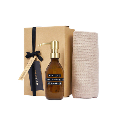 Wellmark giftset - savon liquide pour les mains 250ml - torchon 50x70cm beige