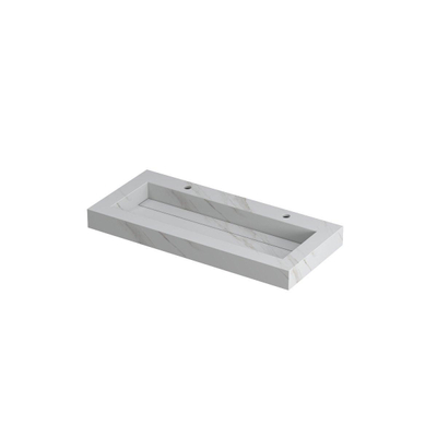 INK Pitch wastafel - 100x45x9cm - 1 wasbak - 2 kraangaten - drain keramiek Calacatta mat