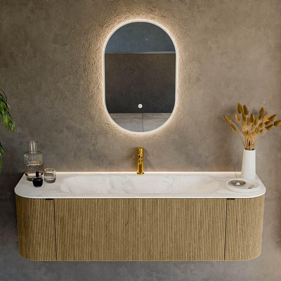 Mondiaz KURVE-DLUX Ensemble de meuble de salle de bains - 150x46x40cm - 1 tiroir - 2 portes - lavabo solid surface - central - 1 trou de robinet - Dusk