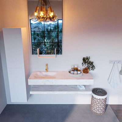 MONDIAZ ALAN - DLUX Ensemble de meuble de salle de bain - 130cm - tablette - Ostra - lavabo suspendu - cuve à gauche - 1 trou de robinet - Ostra