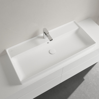 Villeroy & Boch Collaro meubelwastafel 100x47cm met overloop 1 kraangat ceramic+ stone white