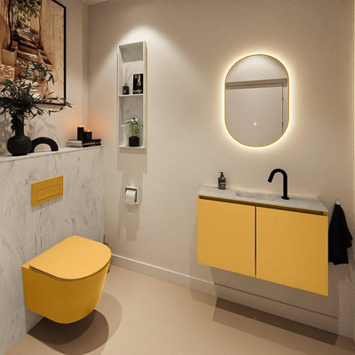 MONDIAZ TURE-DLUX 80cm toiletmeubel Ocher. EDEN wastafel Opalo positie midden. Met 1 kraangat.