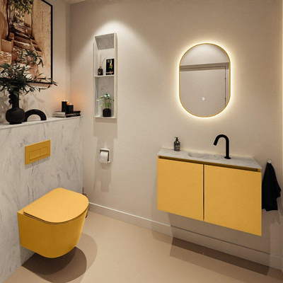MONDIAZ TURE-DLUX Meuble toilette - 80cm - Ocher - EDEN - vasque Opalo - position centrale - 1 trou de robinet