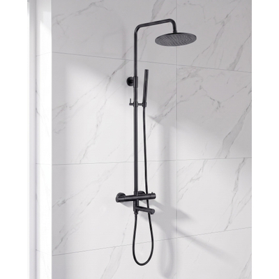 FugaFlow Eccelente Sobrado Regendoucheset - thermostatisch - 25cm hoofddouche - metalen slang - staafhanddouche - draaibare baduitloop - mat zwart