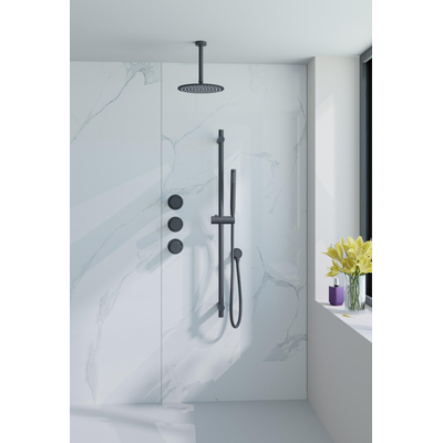 Fortifura Nebbio Regendoucheset - inbouwkraan - inbouwdeel - glijstang - doucheslang metaal - staaf handdouche - 20cm plafondarm - ronde hoofddouche - zwart mat