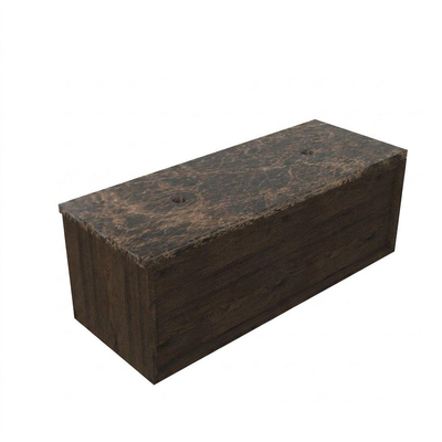 Saniclass Holz Frame Ensemble meuble de salle de bains - 120x45x43cm - Plan de travail en pierre naturelle Noche dark emperador - sans trou de robinetterie - 1 tiroir - chêne charcoal mat (bois)