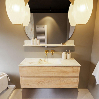 MONDIAZ VICA-DLUX Badkamermeubelset - 120cm - onderkast washed oak - 2 lades - inbouw wastafel cloud midden - zonder kraangaten - 60cm hoge versie - frape