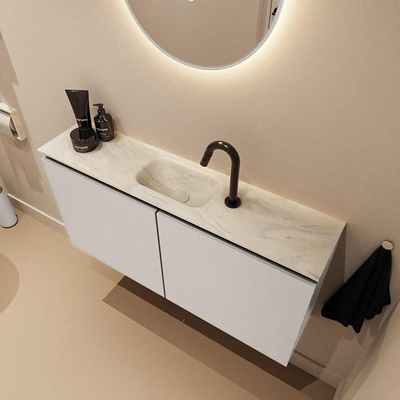 MONDIAZ TURE-DLUX Meuble toilette - 100cm - Linen - EDEN - vasque Ostra - position centrale - 1 trou de robinet