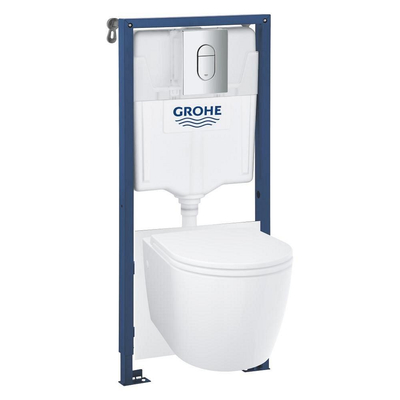 Grohe Bau ensemble WC à chasse profonde - rimless - réservoir encastré Grohe Rapid SL - abattant WC à fermeture douce - plaque de commande chrome