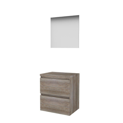 Basic-Line Ultimate 46 ensemble de meubles de salle de bain 60x46cm sans poignée 2 tiroirs plan de toilette miroir éclairage mfc scotch oak