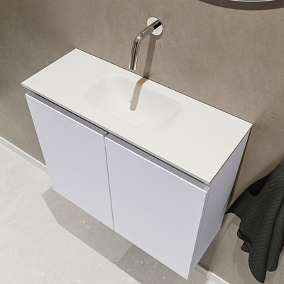 MONDIAZ TURE Toiletmeubel 60x23x50cm met 0 kraangaten 2 deuren cale mat Wastafel Eden midden Solid Surface Wit