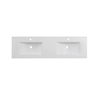 Saniclass Vygo Meuble lavabo - 161.5x46x2cm - trop-plein - 2 vasques - 2 trous de robinet - céramique - brillant blanc