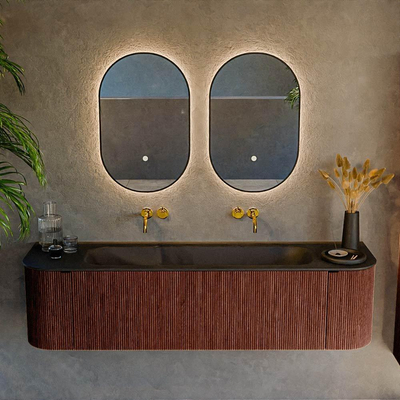 Mondiaz KURVE Ensemble de meuble salle de bain - 170x46x40cm - 1 tiroir - 2 portes - lavabo en solid surface - milieu - sans trou de robinet - Ruby