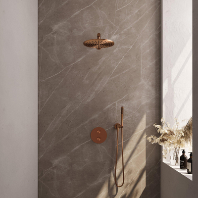 BRAUER Copper Edition inbouw regendoucheset – Ø30 cm hoofddouche – 30 cm rechte wandarm – staafhanddouche – 3-weg