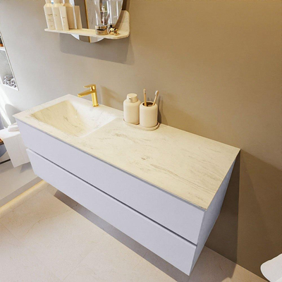 Mondiaz VICA-DLUX ensemble de meuble de salle de bain - 130cm - meuble sous-vasque cale - 2 tiroirs - lavabo encastré cloud gauche - 1 trou de robinet - version haute de 60cm - opalo