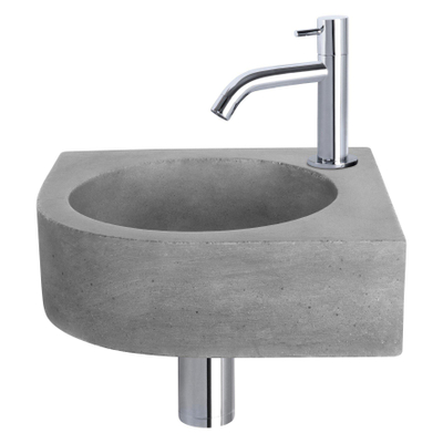 Differnz Cleo hoekfonteinset – 31.5x31.5x10 cm – beton grijs – gebogen chromen kraan