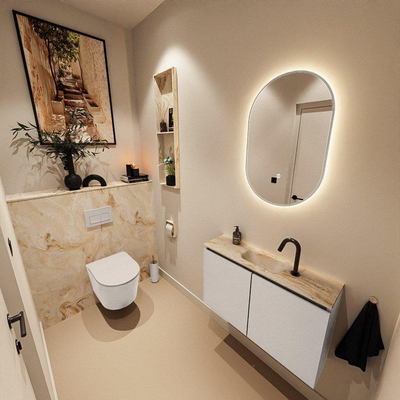 MONDIAZ TURE-DLUX Meuble toilette - 80cm - Linen - EDEN - vasque Frappe - position centrale - 1 trou de robinet