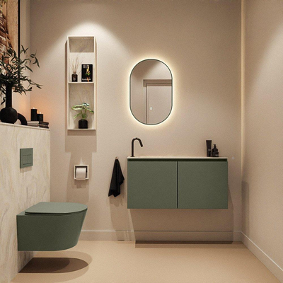 MONDIAZ TURE-DLUX 100cm toiletmeubel Army. EDEN wastafel Ostra positie links. Met 1 kraangat.