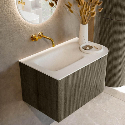 Mondiaz KURVE Badkamermeubelset - 75x46x40cm - 1 lade - 1 deur - wastafel solid surface - links - zonder kraangat - Shadow