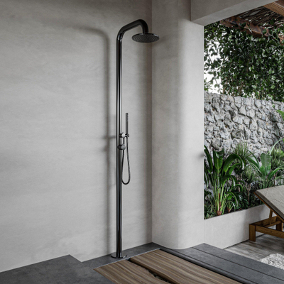 Fortifura Outdoor Deluxe Vrijstaande Buitendouche - RVS - 316 - handdouche - regendouche - PVD - geborsteld gunmetal (antraciet)
