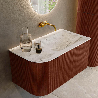 Mondiaz KURVE-DLUX Badkamermeubelset - 85x46x40cm - 1 lade - 1 deur - wastafel solid surface - rechts - zonder kraangat - Ruby