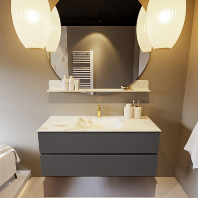 Mondiaz VICA-DLUX Ensemble de meuble de salle de bain - 120cm - meuble sous-vasque gris foncé - 2 tiroirs - lavabo encastré nuage milieu - 1 trou de robinet - version haute de 60cm - frape